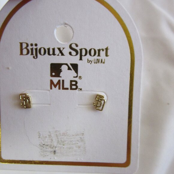 San Diego SD Padres MLB Baseball Bijoux Sport by Luv AJ Gold Stud Earrings NWT - Picture 2 of 4